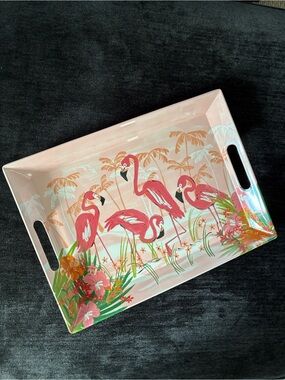 NWT- Stunning- Tropical Pink Flamingo Decorative Serving Tray